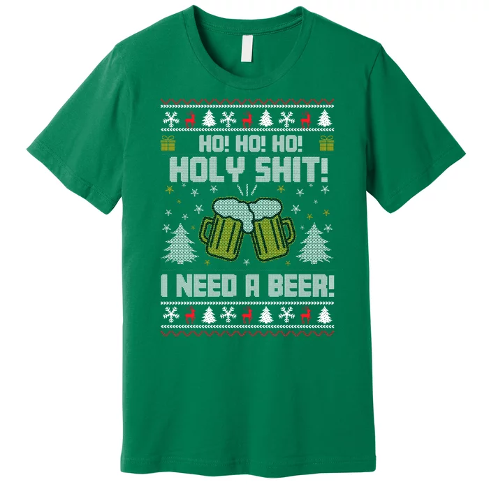 Ho Ho Holy I Need A Beer Santa Claus Ugly Christmas Premium T-Shirt