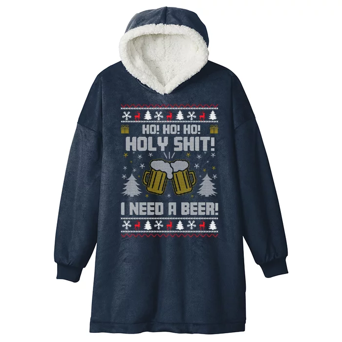 Ho Ho Holy I Need A Beer Santa Claus Ugly Christmas Hooded Wearable Blanket