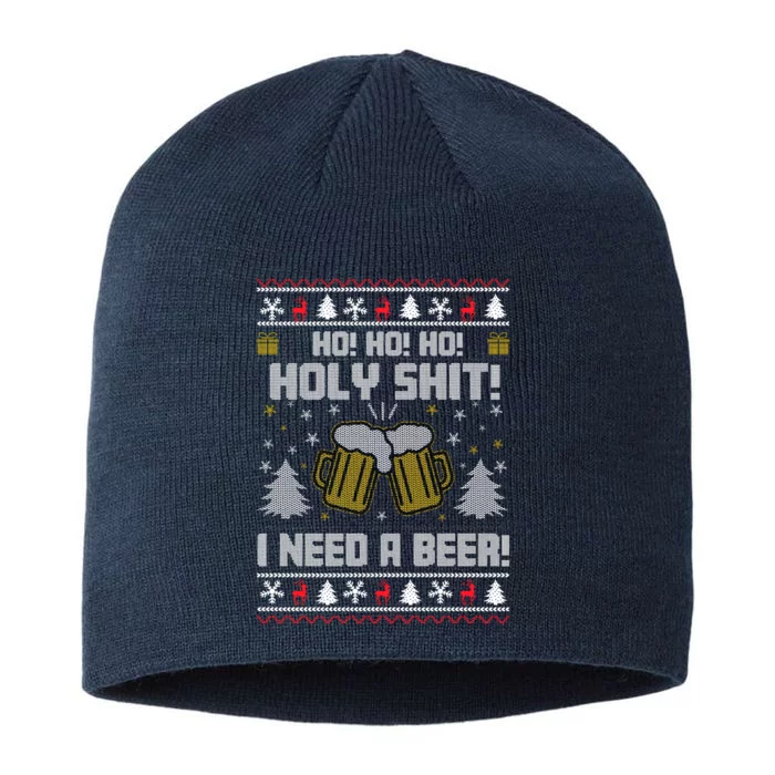 Ho Ho Holy I Need A Beer Santa Claus Ugly Christmas 8 1/2in Sustainable Knit Beanie