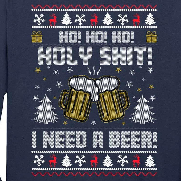 Ho Ho Holy I Need A Beer Santa Claus Ugly Christmas Tall Long Sleeve T-Shirt