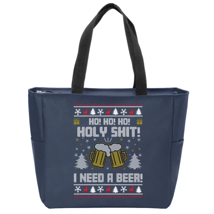 Ho Ho Holy I Need A Beer Santa Claus Ugly Christmas Zip Tote Bag