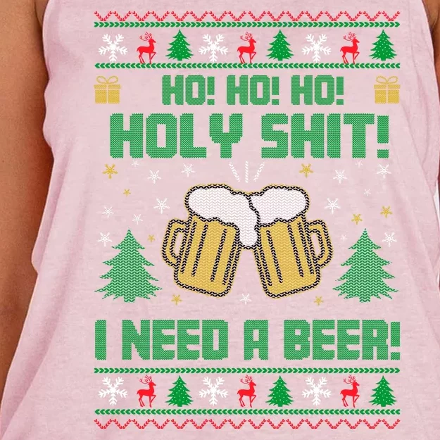 Ho Ho Holy I Need A Beer Santa Claus Ugly Christmas Women's Knotted Racerback Tank