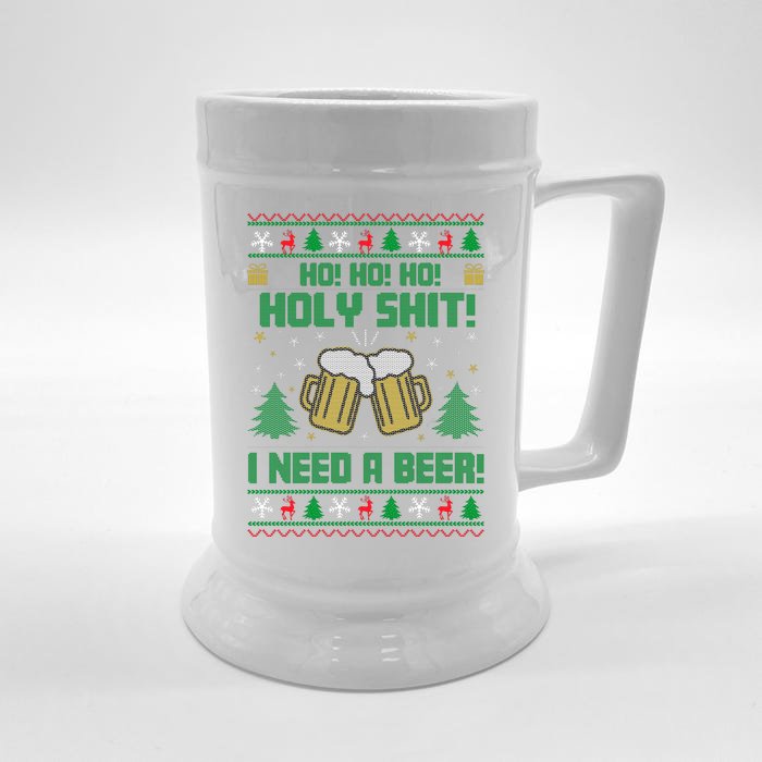 Ho Ho Holy I Need A Beer Santa Claus Ugly Christmas Front & Back Beer Stein