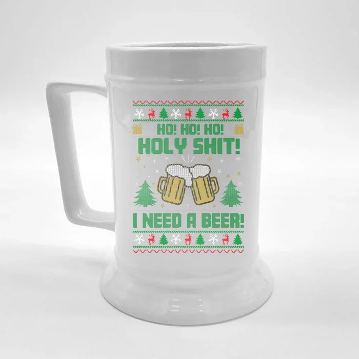 Ho Ho Holy I Need A Beer Santa Claus Ugly Christmas Front & Back Beer Stein