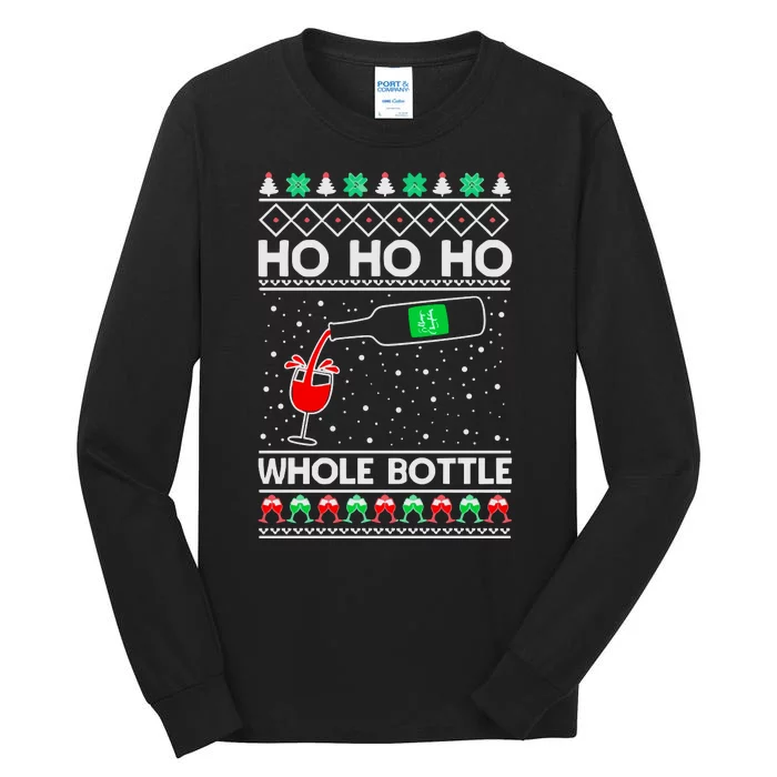 Ho Ho Ho Whole Bottle Wine Spirits Ugly Christmas Tall Long Sleeve T-Shirt