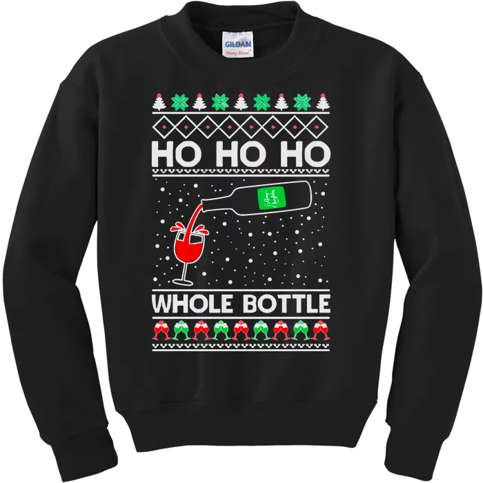 Ho Ho Ho Whole Bottle Wine Spirits Ugly Christmas Kids Sweatshirt