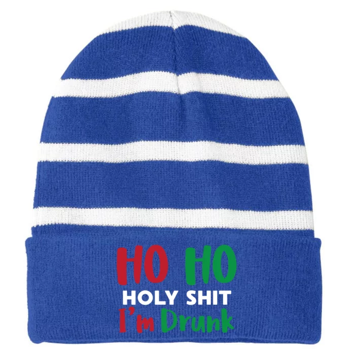 Ho Ho Ho Holy Im Drunk Funny Christmas Ing Attire Cool Gift Striped Beanie with Solid Band