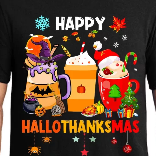 Happy Hallothanksmas Halloween Coffee Latte Thanksgiving Pajama Set