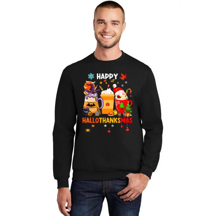 Happy Hallothanksmas Halloween Coffee Latte Thanksgiving Tall Sweatshirt