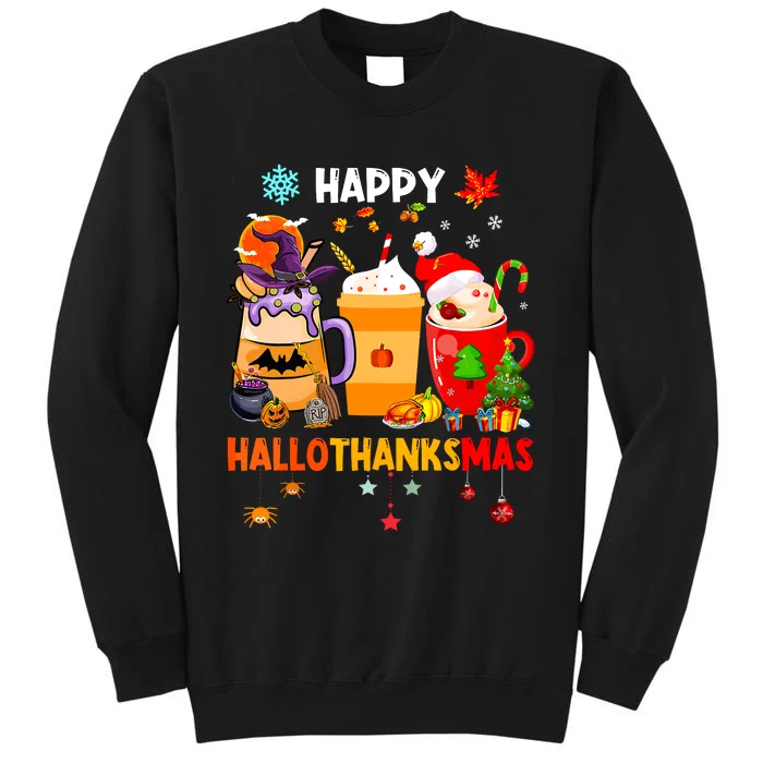 Happy Hallothanksmas Halloween Coffee Latte Thanksgiving Tall Sweatshirt