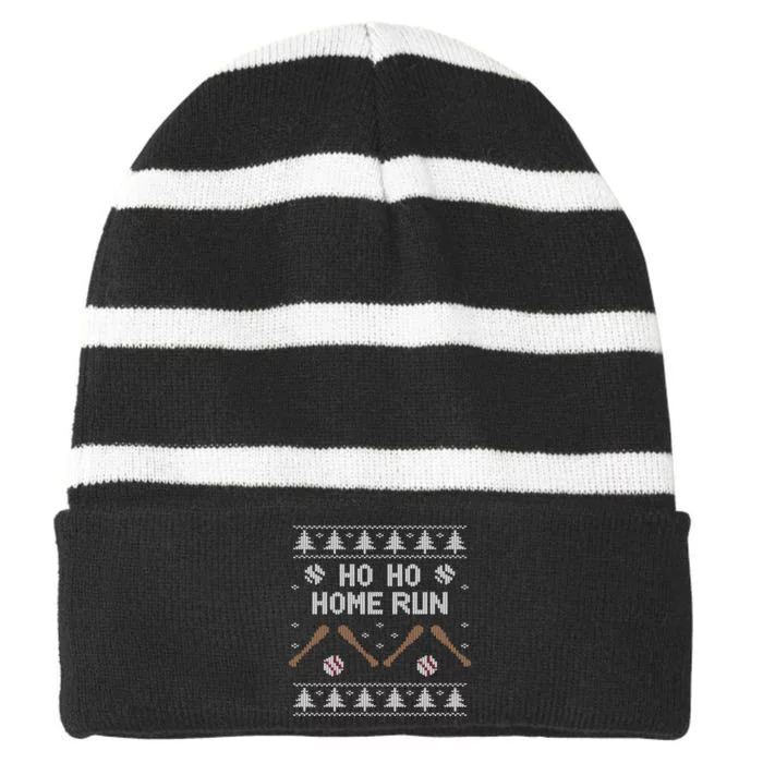 Ho Ho HOME Run Funny Ugly Christmas Baseball lover Striped Beanie with Solid Band