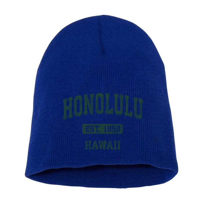 Honolulu Hawaii Hi Vintage Athletic Sports Design Gift Short Acrylic Beanie