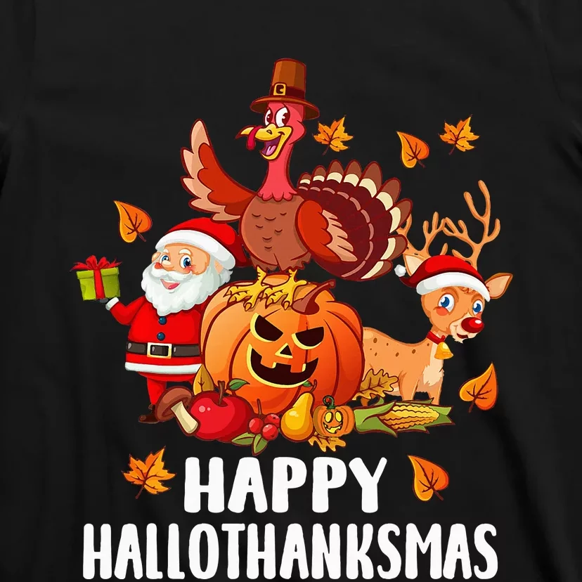 Happy Hallothanksmas Halloween Thanksgiving Christmas Day T-Shirt