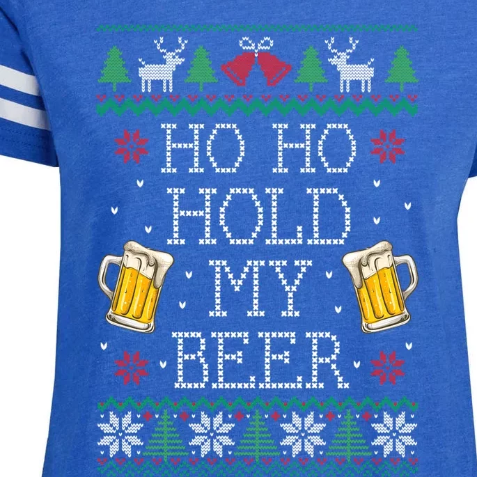 Ho Ho Hold My Beer Christmas Ugly Sweater Gift Enza Ladies Jersey Football T-Shirt