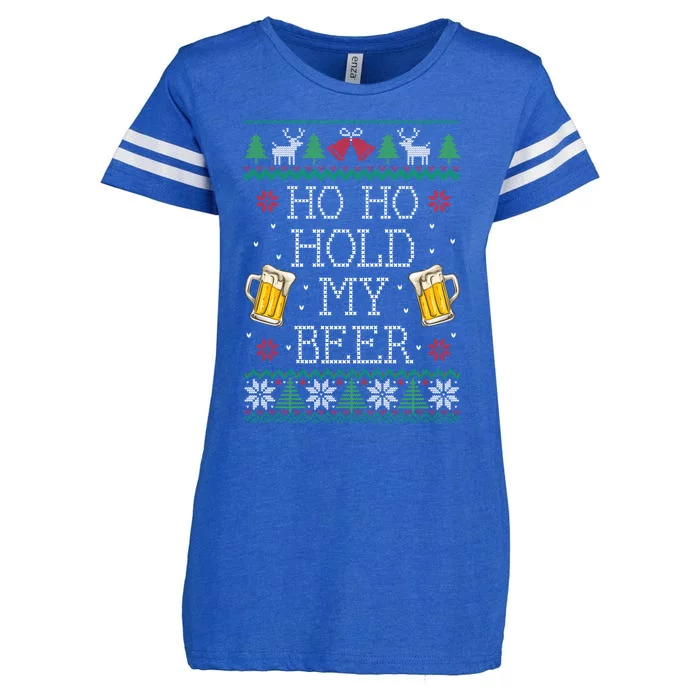 Ho Ho Hold My Beer Christmas Ugly Sweater Gift Enza Ladies Jersey Football T-Shirt