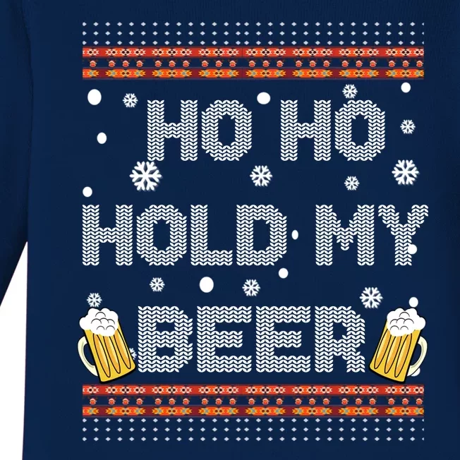 Ho Ho Hold My Beer Drinking For Christmas Baby Long Sleeve Bodysuit