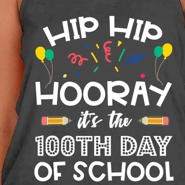 Hip Hip Hooray It's The 100th Day Of School Funny Gift Women's Knotted Racerback Tank