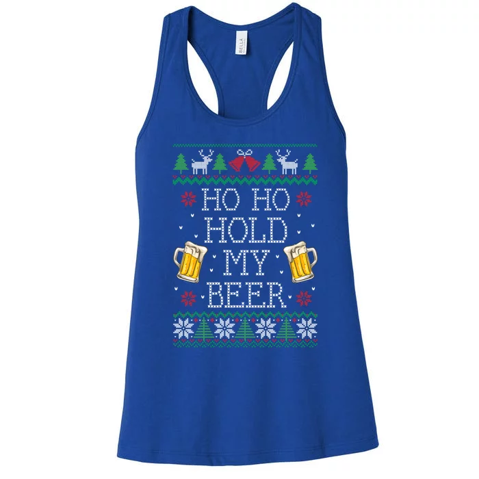 Ho Ho Hold My Beer Christmas Ugly Sweater Gift Women's Racerback Tank