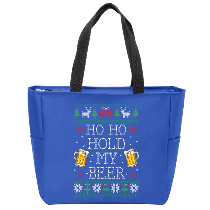 Ho Ho Hold My Beer Christmas Ugly Sweater Gift Zip Tote Bag