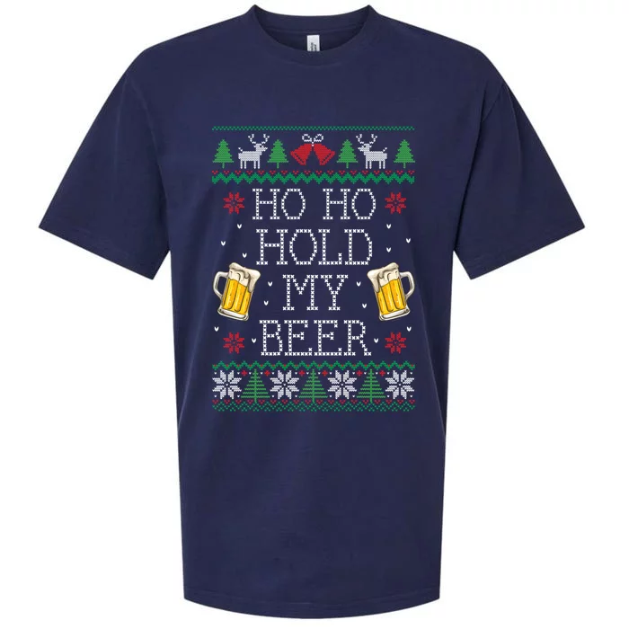 Ho Ho Hold My Beer Christmas Ugly Sweater Gift Sueded Cloud Jersey T-Shirt