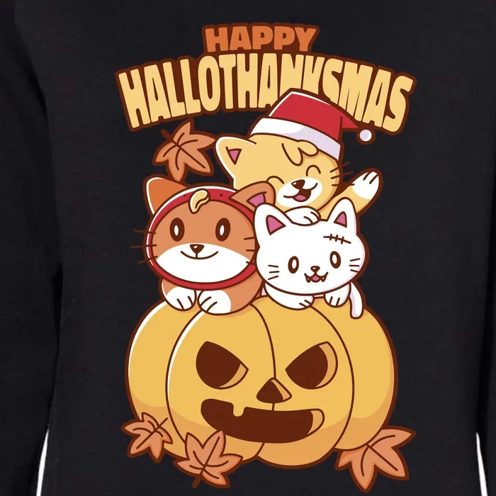 Happy Hallothanksmas Holiday Cats Womens California Wash Sweatshirt