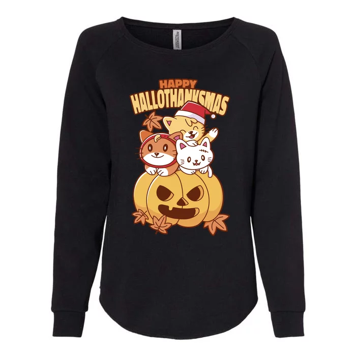 Happy Hallothanksmas Holiday Cats Womens California Wash Sweatshirt