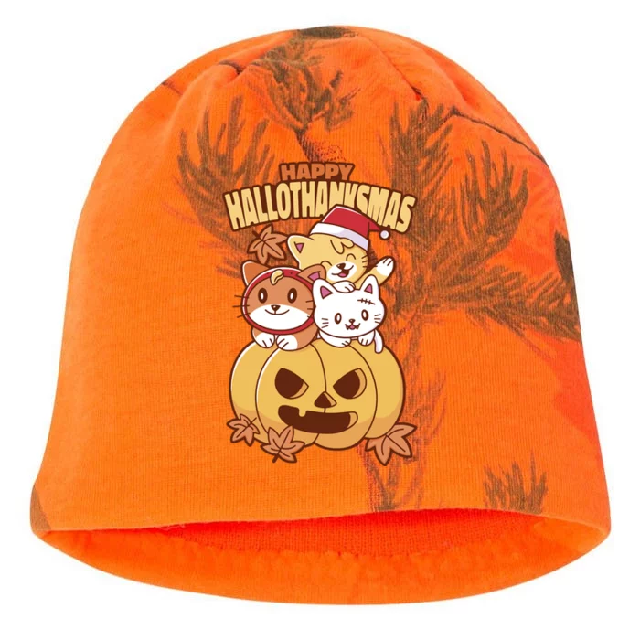 Happy Hallothanksmas Holiday Cats Kati - Camo Knit Beanie