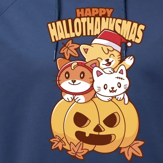 Happy Hallothanksmas Holiday Cats Performance Fleece Hoodie