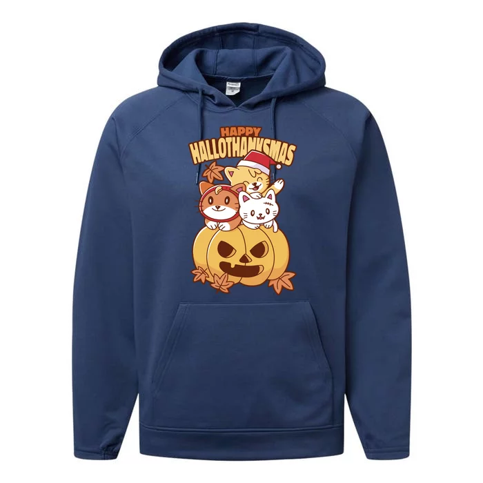 Happy Hallothanksmas Holiday Cats Performance Fleece Hoodie