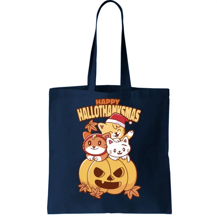 Happy Hallothanksmas Holiday Cats Tote Bag