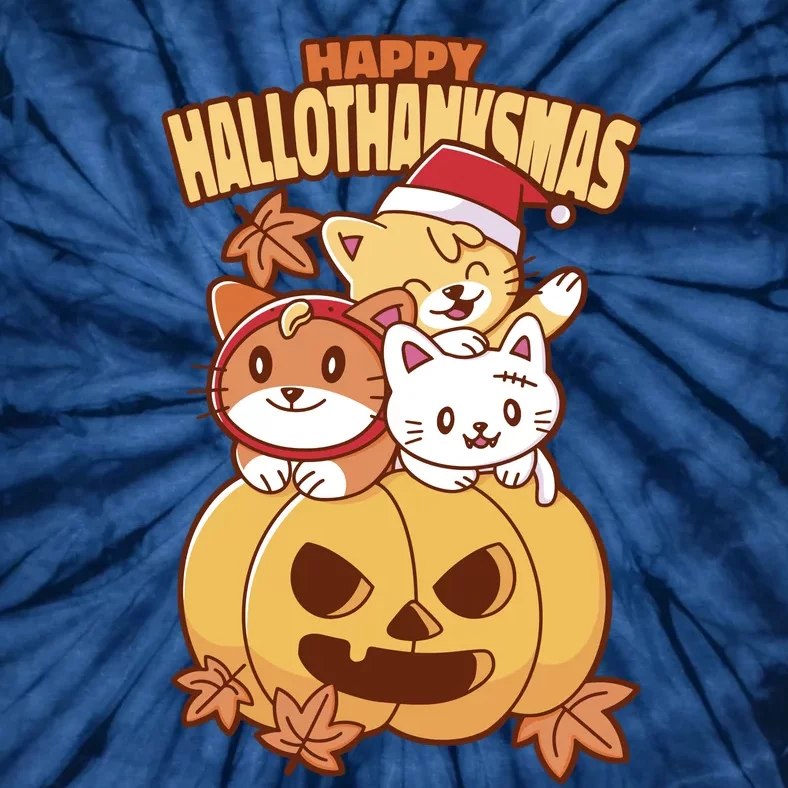 Happy Hallothanksmas Holiday Cats Tie-Dye T-Shirt