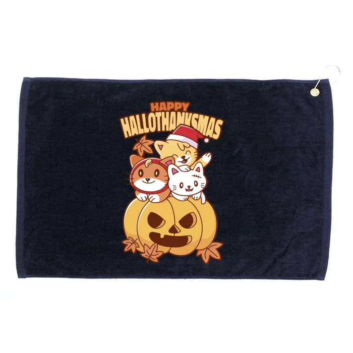 Happy Hallothanksmas Holiday Cats Grommeted Golf Towel