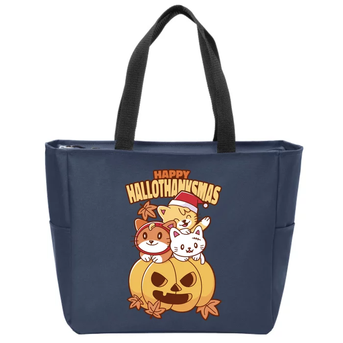 Happy Hallothanksmas Holiday Cats Zip Tote Bag