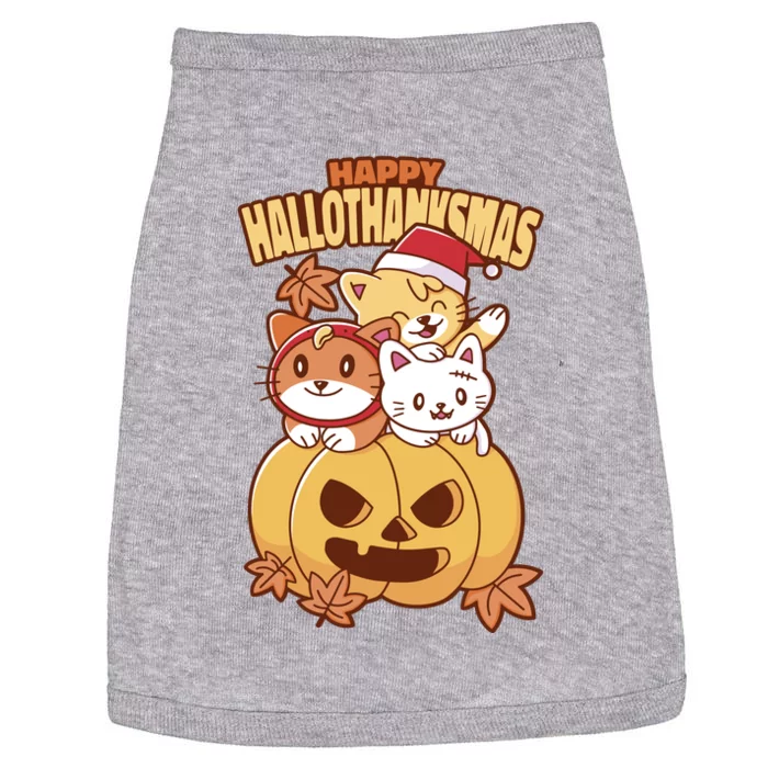 Happy Hallothanksmas Holiday Cats Doggie Tank