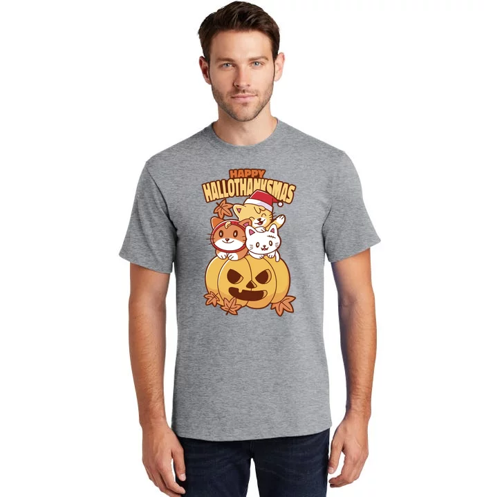 Happy Hallothanksmas Holiday Cats Tall T-Shirt