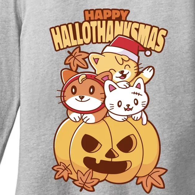 Happy Hallothanksmas Holiday Cats Womens CVC Long Sleeve Shirt