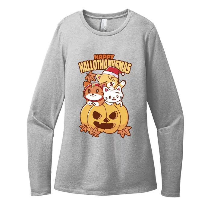 Happy Hallothanksmas Holiday Cats Womens CVC Long Sleeve Shirt