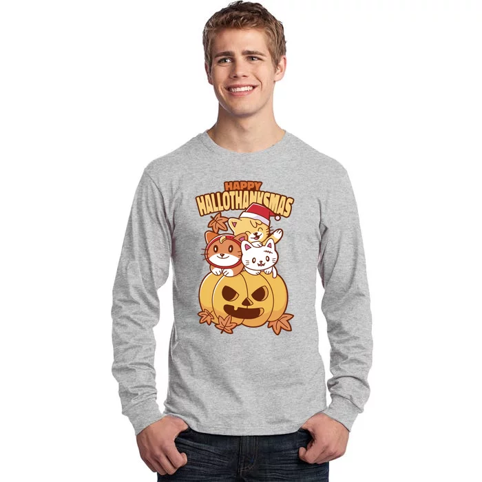 Happy Hallothanksmas Holiday Cats Tall Long Sleeve T-Shirt