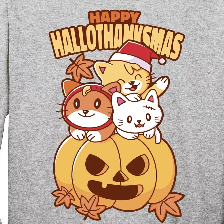 Happy Hallothanksmas Holiday Cats Tall Long Sleeve T-Shirt