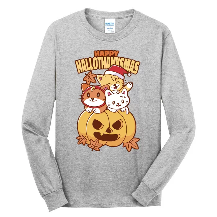 Happy Hallothanksmas Holiday Cats Tall Long Sleeve T-Shirt