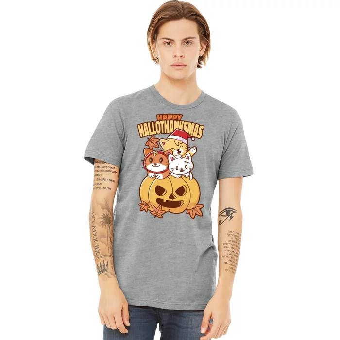 Happy Hallothanksmas Holiday Cats Premium T-Shirt