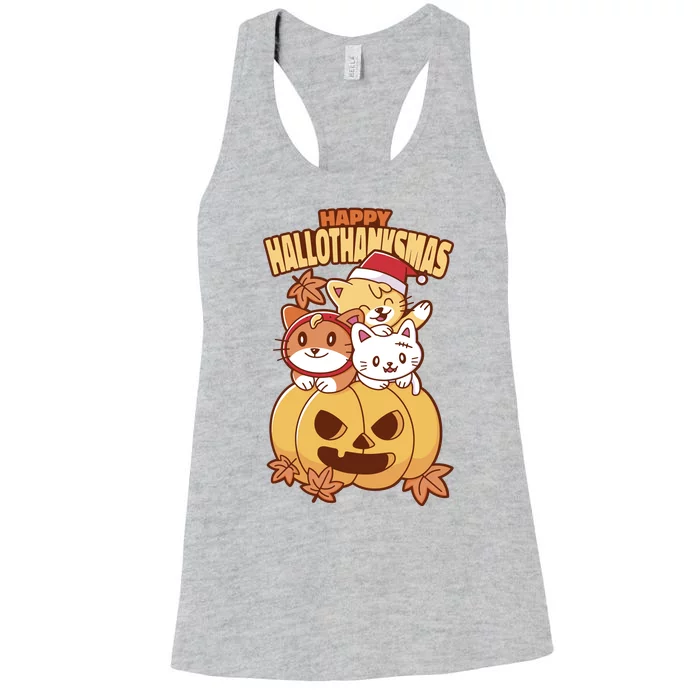 Happy Hallothanksmas Holiday Cats Women's Racerback Tank