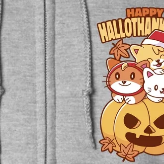 Happy Hallothanksmas Holiday Cats Full Zip Hoodie