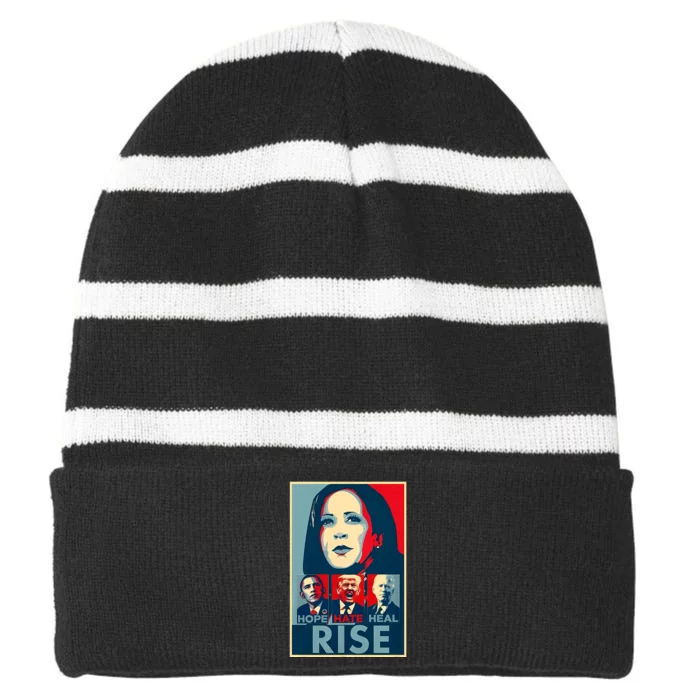 Hope Hate Heal Grow Rise President Kamala Harris Campaign Striped Beanie with Solid Band