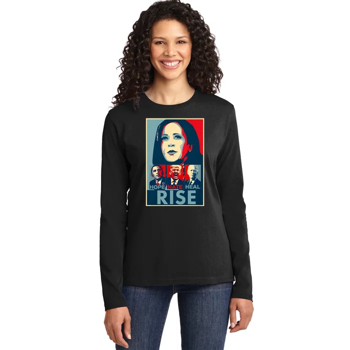 Hope Hate Heal Grow Rise President Kamala Harris Campaign Ladies Long Sleeve Shirt