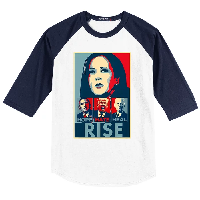 Hope Hate Heal Grow Rise President Kamala Harris Campaign Baseball Sleeve Shirt