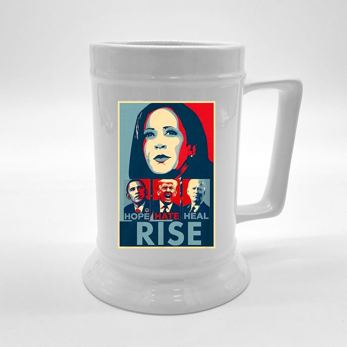 Hope Hate Heal Grow Rise President Kamala Harris Campaign Front & Back Beer Stein