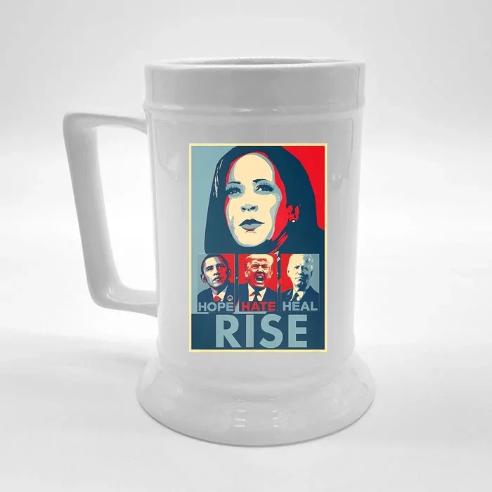 Hope Hate Heal Grow Rise President Kamala Harris Campaign Front & Back Beer Stein