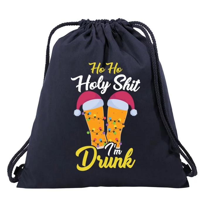 Ho Ho Holy Shit IM Drunk Beer And Christmas Gift Drawstring Bag