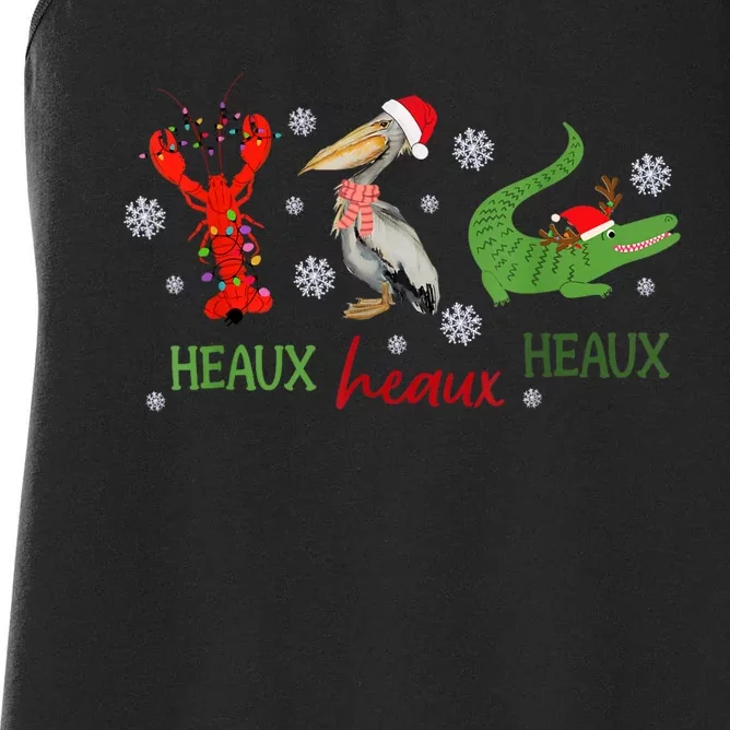 Heaux Heaux Heaux Cajun Christmas Crawfish Pelican Alligator Women's Racerback Tank